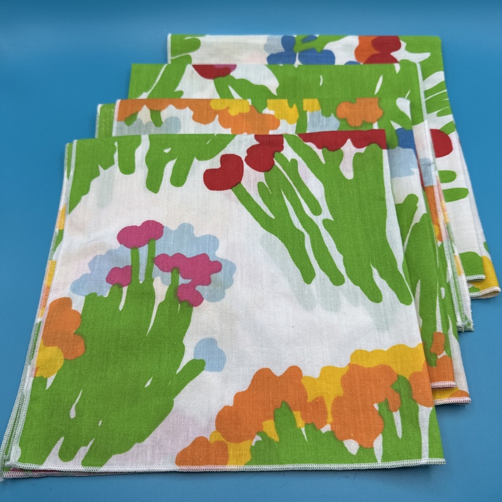 Vintage 80s Floral Cloth Napkins Audrey Dallas Set 4‎ Colorful Abstract Floral